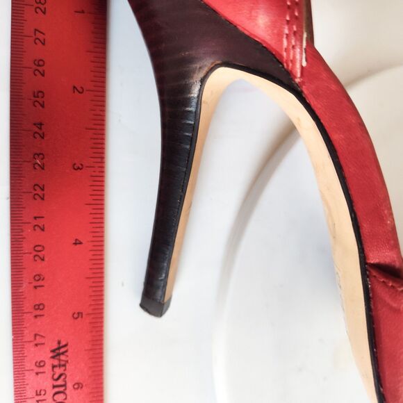 Michael Kors Heels Size 10 Red Leather Pointy Toe Ankle Strap Stiletto Brinkley - Picture 11 of 11